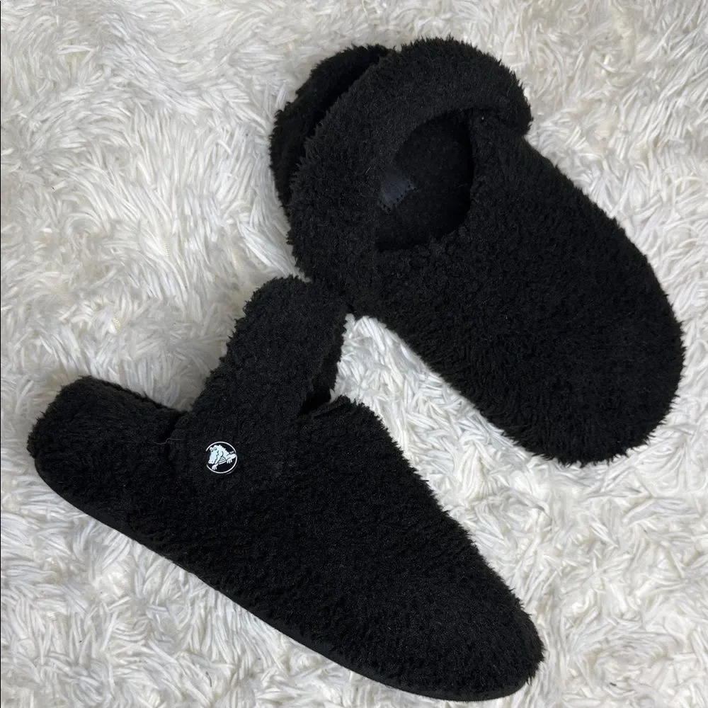 Crocs Black Fuzzy Slippers 4Y